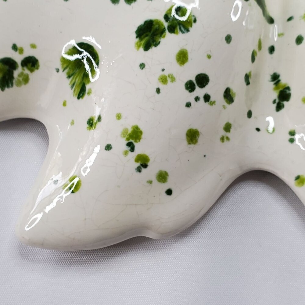 VTG Holland Mold Ceramic Serving Dish Tray 1972 Green & White Poinsettia Shape - Picture 10 of 14